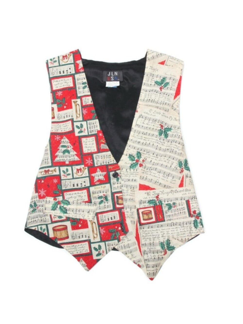 Vintage JLN USA Music Sheet Print Holiday Ugly Christmas Button Vest sz M /114